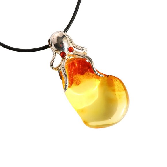 Baltic Amber Octopus Pendant Necklace in s925 - Picture 2 of 5